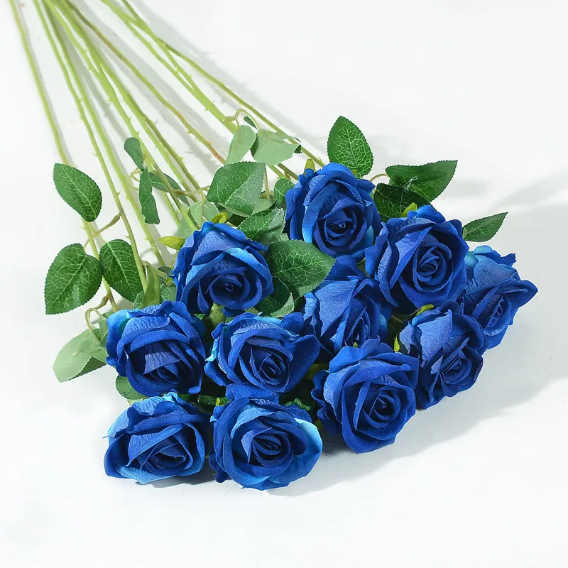 3/5pcs lifelike Artificial blue rose flowers silk flower branch for home wedding Bride Bouque Valentine's Day party decoration