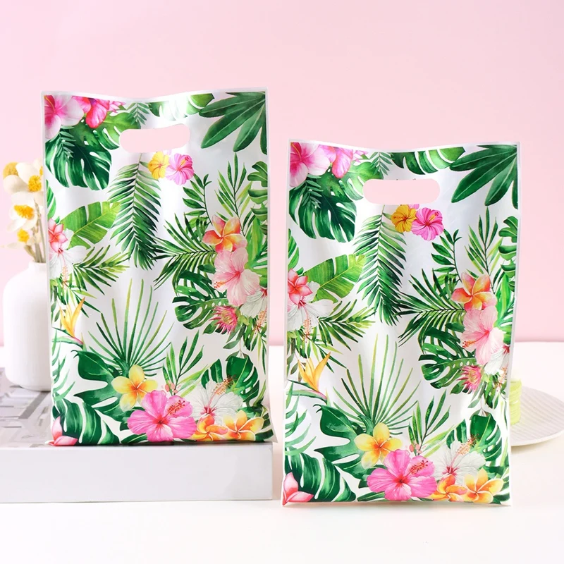10/20/50pcs Summer Hawaiian Floral Gift Bags Hawaii Luau Tropical Beach Party Favor Bags with Handle for Birthday Party Supplies