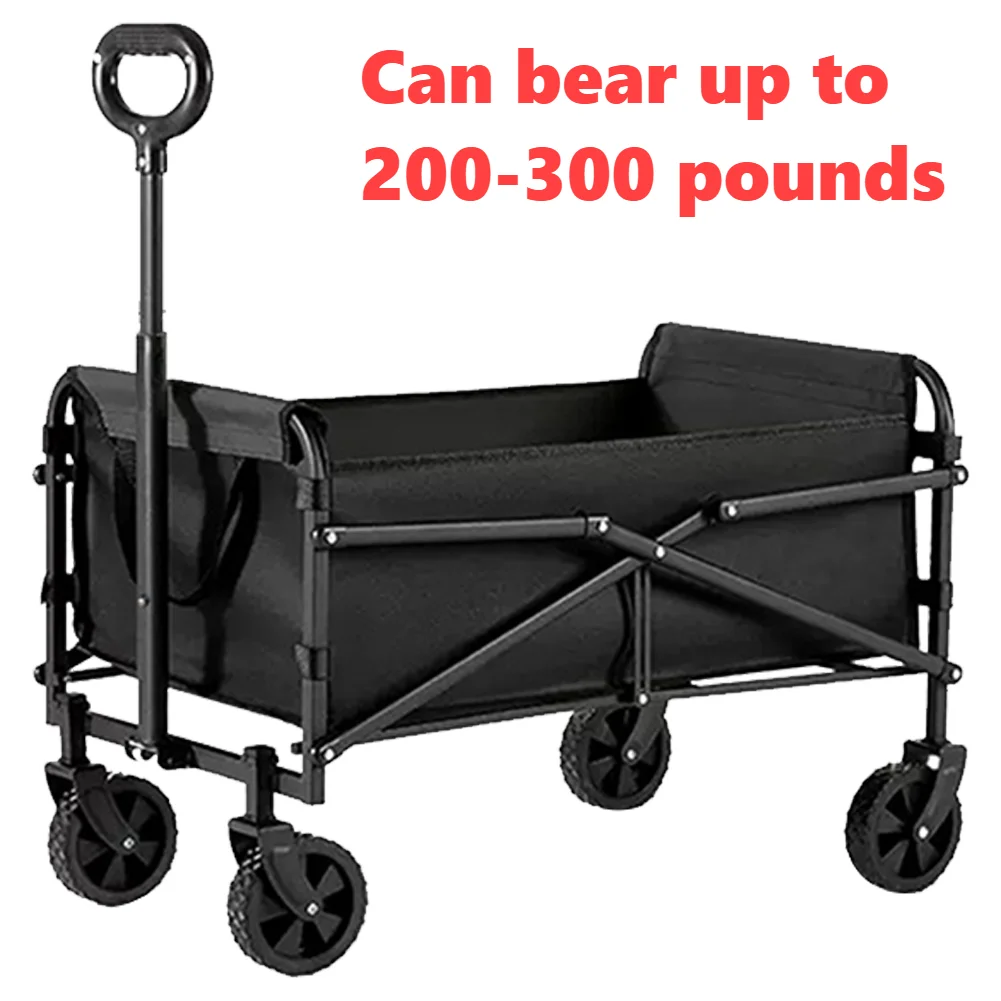 Collapsible Folding Utility Wagon Outdoor Camping Beach Wagon Cart Heavy Duty Large Capacity Fold Wagon Portable Grocery Trolley