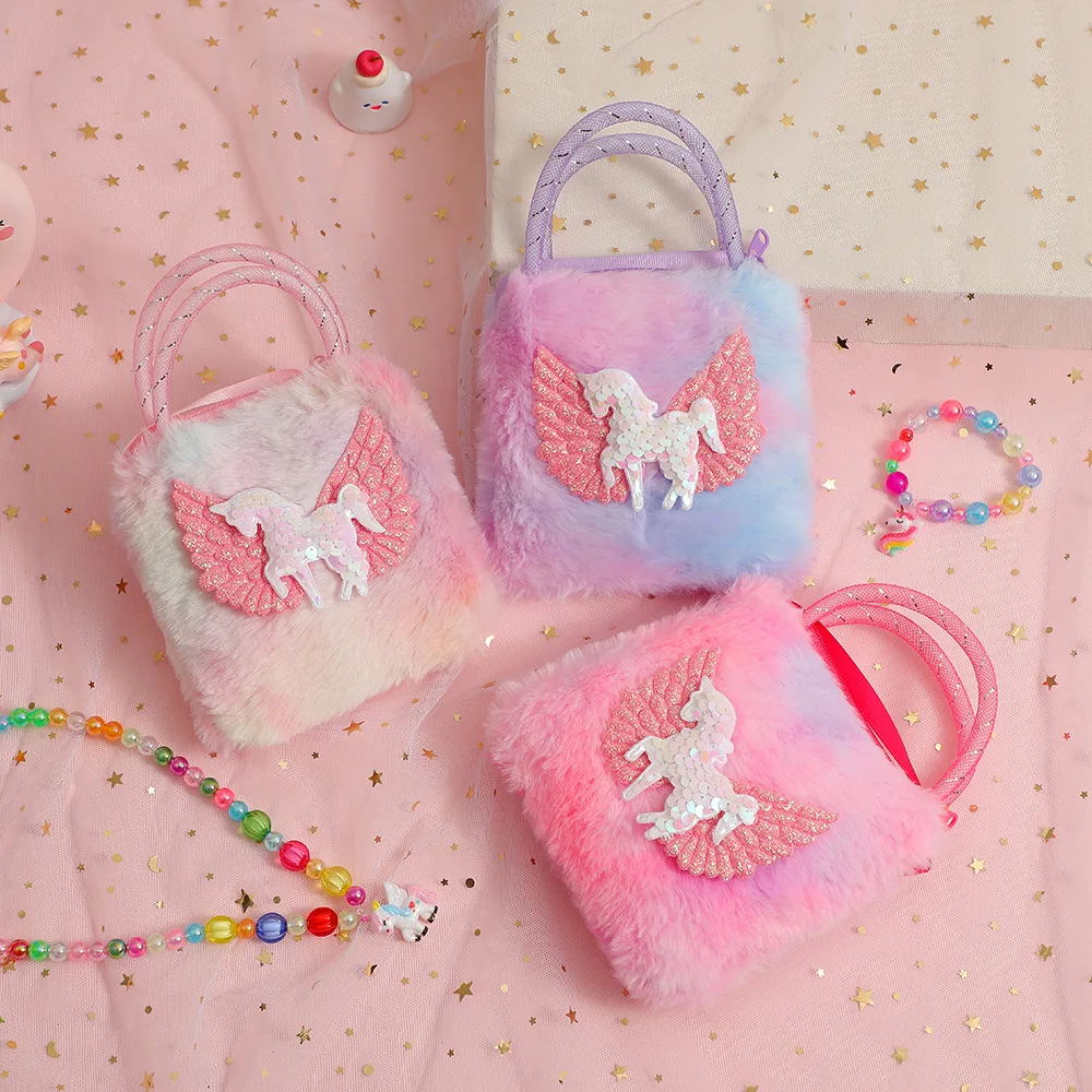 Unicorn Cartoon Plush Shoulder Bag Children's Small Crossbody Bag Kindergarten Girl Handbag Small Square Bag Coin Purse