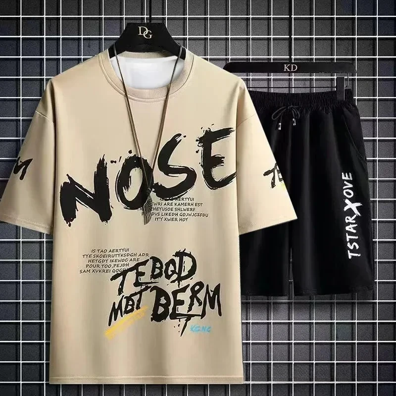 Men Sets 2 Piece Set Tracksuits T shirts Men Sport Set Casual 2026 Summer Y2K Tee Top Joggers Plaid Tshirt Men Shorts Outfit