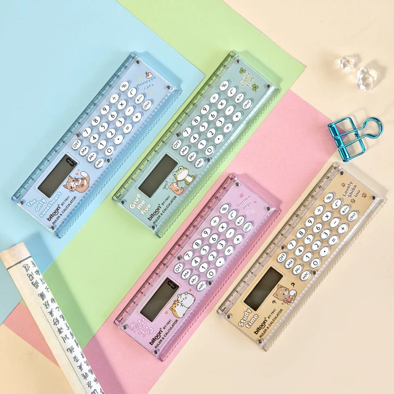 Ruler Calculator Cartoon Learning Stationery Ruler Mini Electronic Calculator Student Measuring Scale Office School Supplies