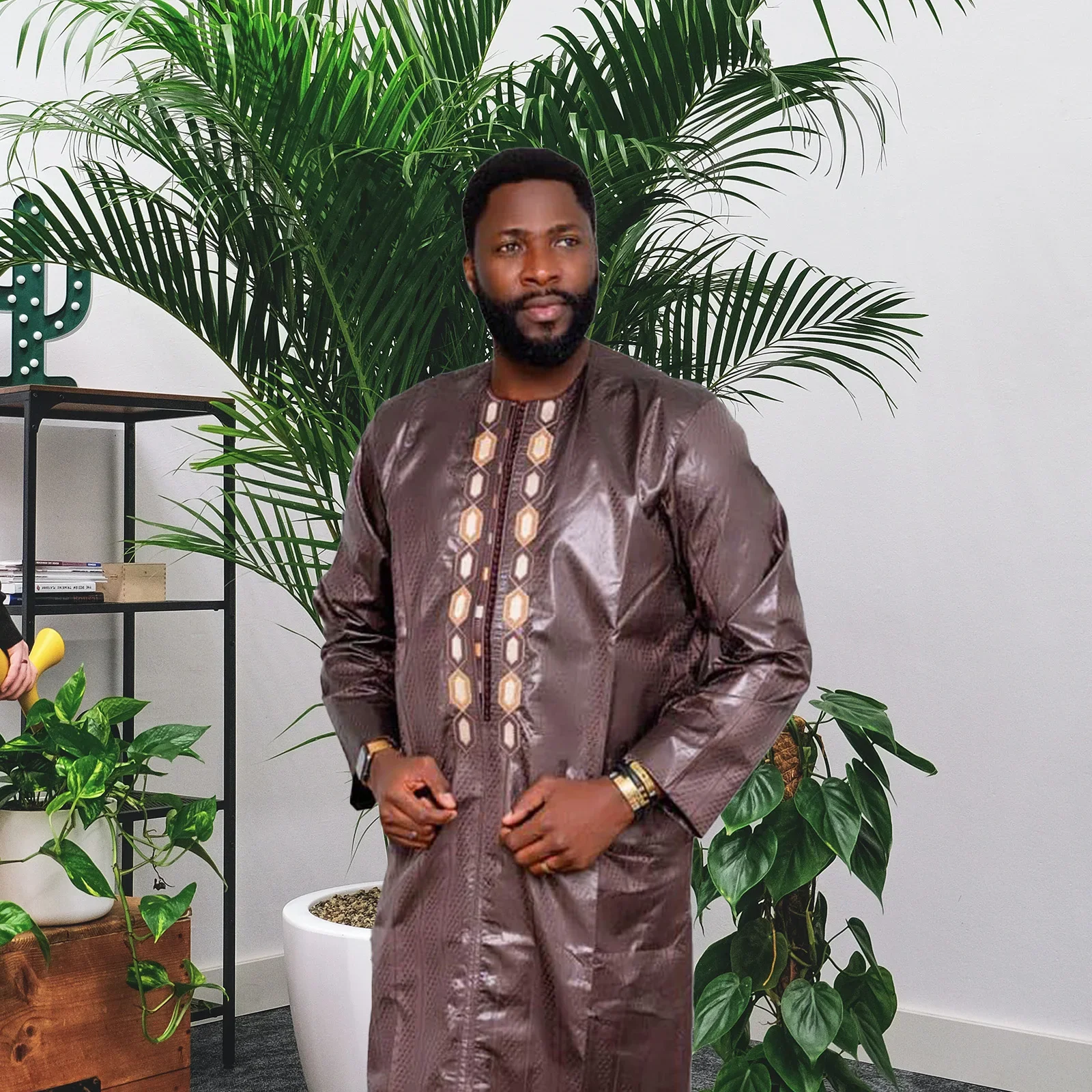 African Clothes For Man Bazin Riche Embroidery Design Top Long Sleeve 2 Piece Set