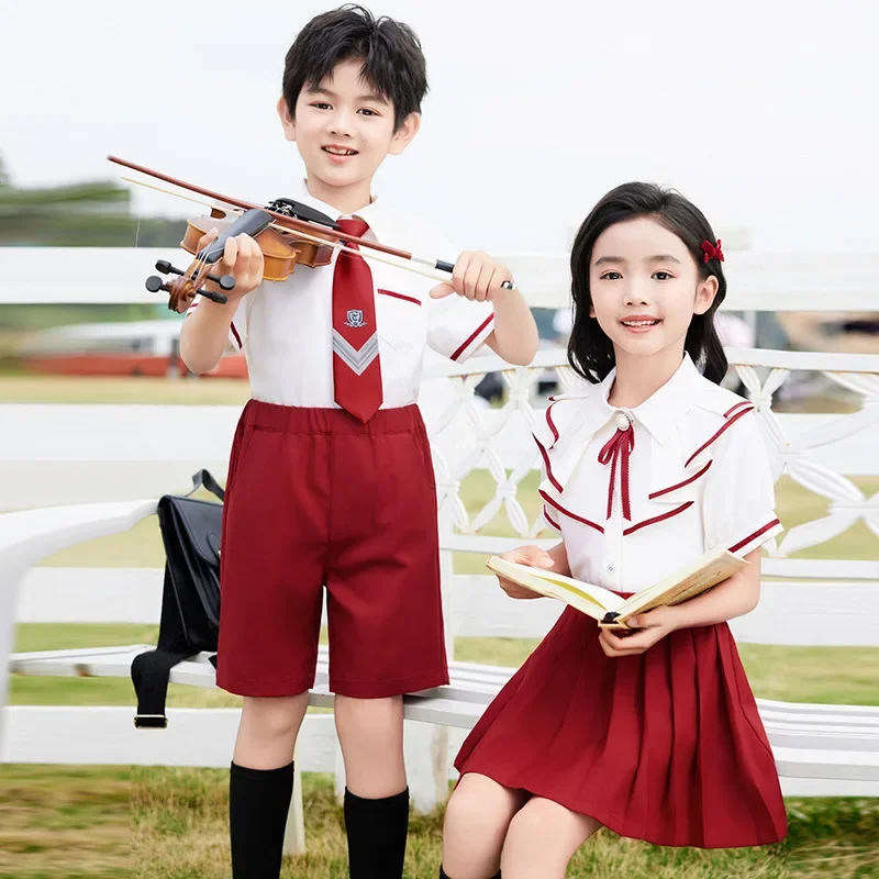 Summer Shirt Set Kindergarten Primary School Uniform Class Uniform Children's Performance Clothes Graduation Photo Outfit