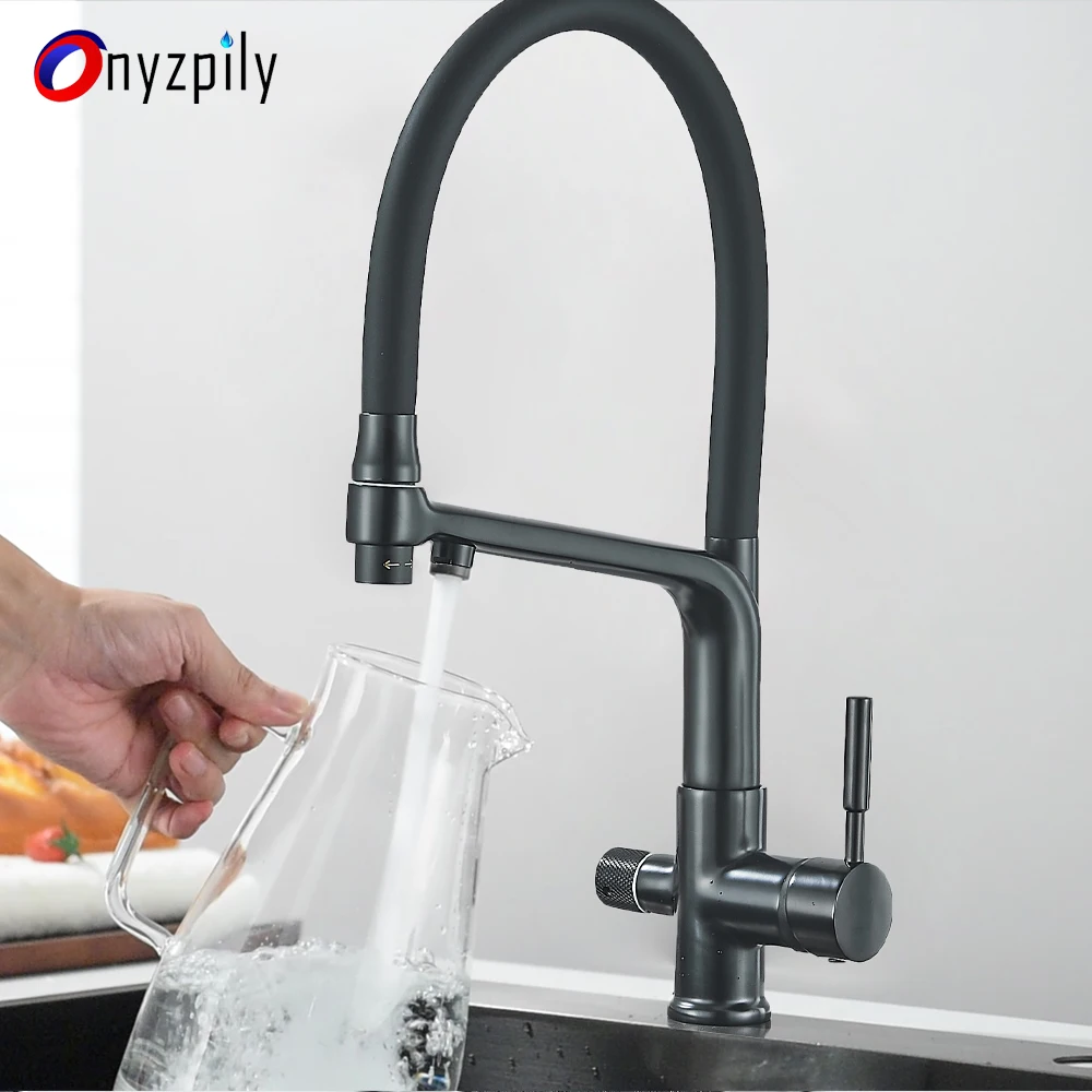 Purified Water Kitchen Faucet SUS 304 Stainless Steel Dual Spout Pure Drinking Water Mixer Tap Rotation Water Purification Taps