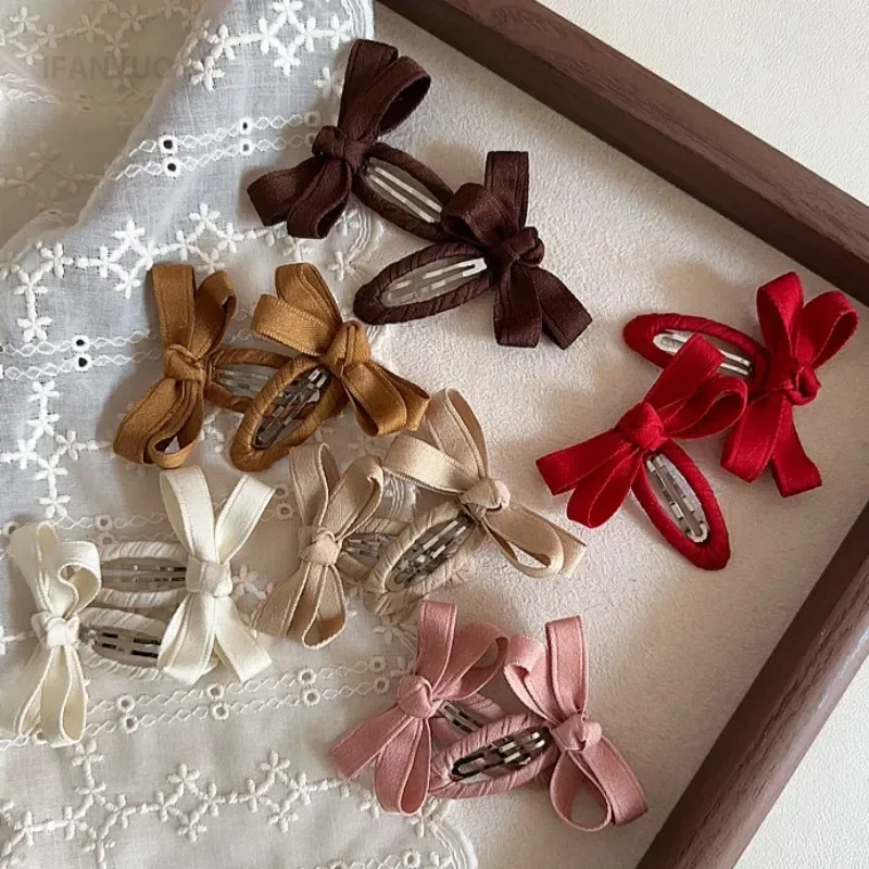 Baby Hair Clips New Autumn and Winter Leaf Color Series Cotton Belt Bow Children's BB Clips Bangs Hairclips Side Hair Accessory
