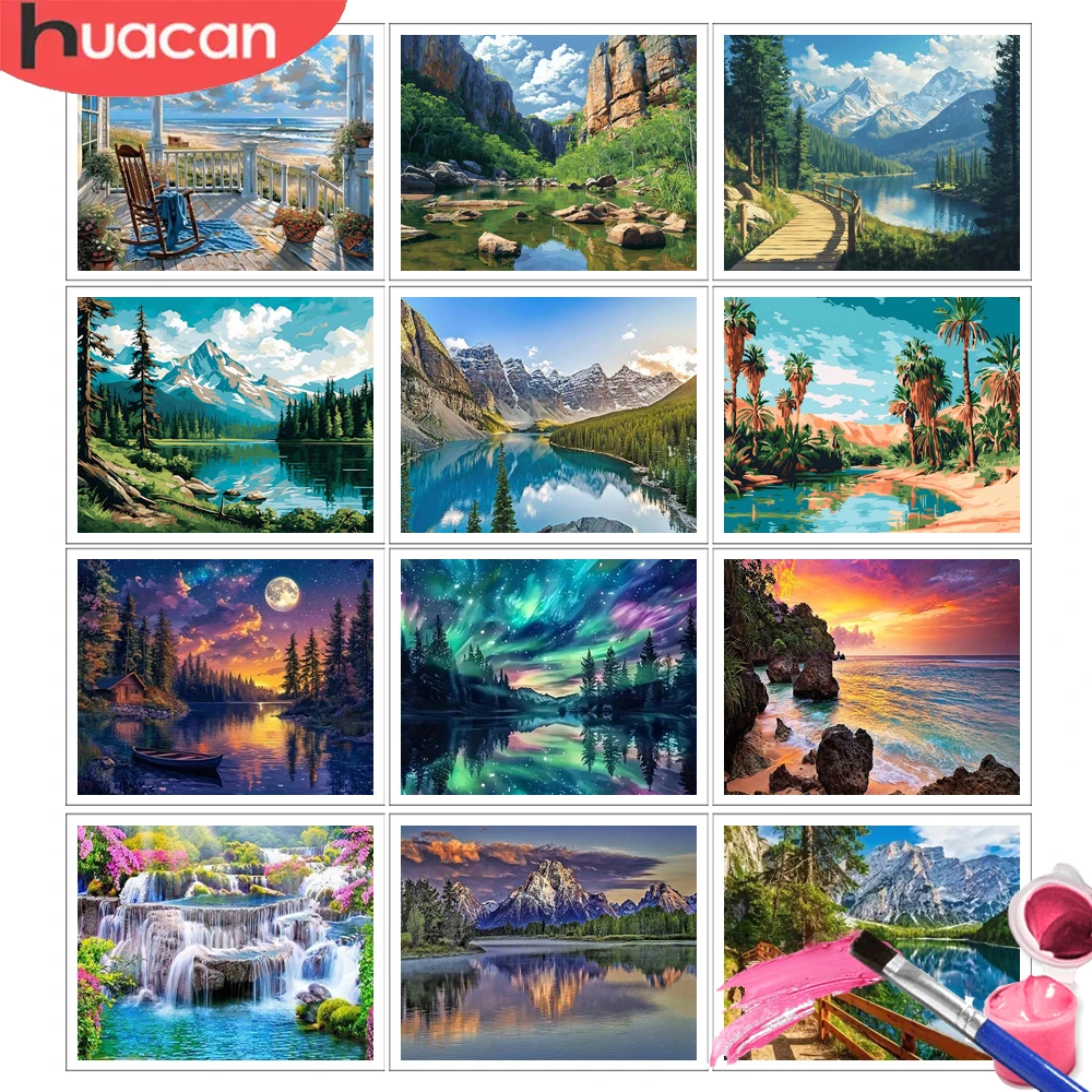 HUACAN Oil Paint By Number Mountain Landscape Unique Gift Hobby Creative Drawing By Numbers Lake River Home Decor