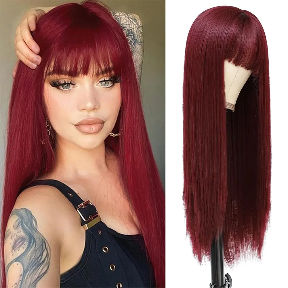 Best-selling 26-inch synthetic wig for long straight hair for Halloween cosplay, daily use wig, high-temperature hair accessory