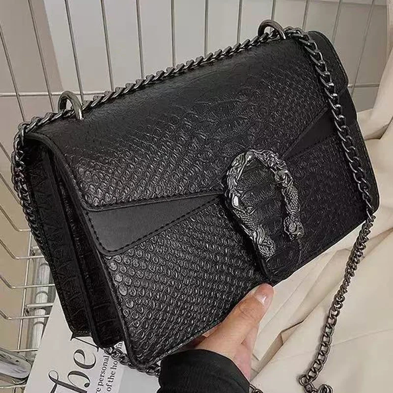 Shoulder Bag Crossbody Bag and Satchel Purse for Women - Fashion Snake Print Chain Purse Luxury PU Leather HandBag