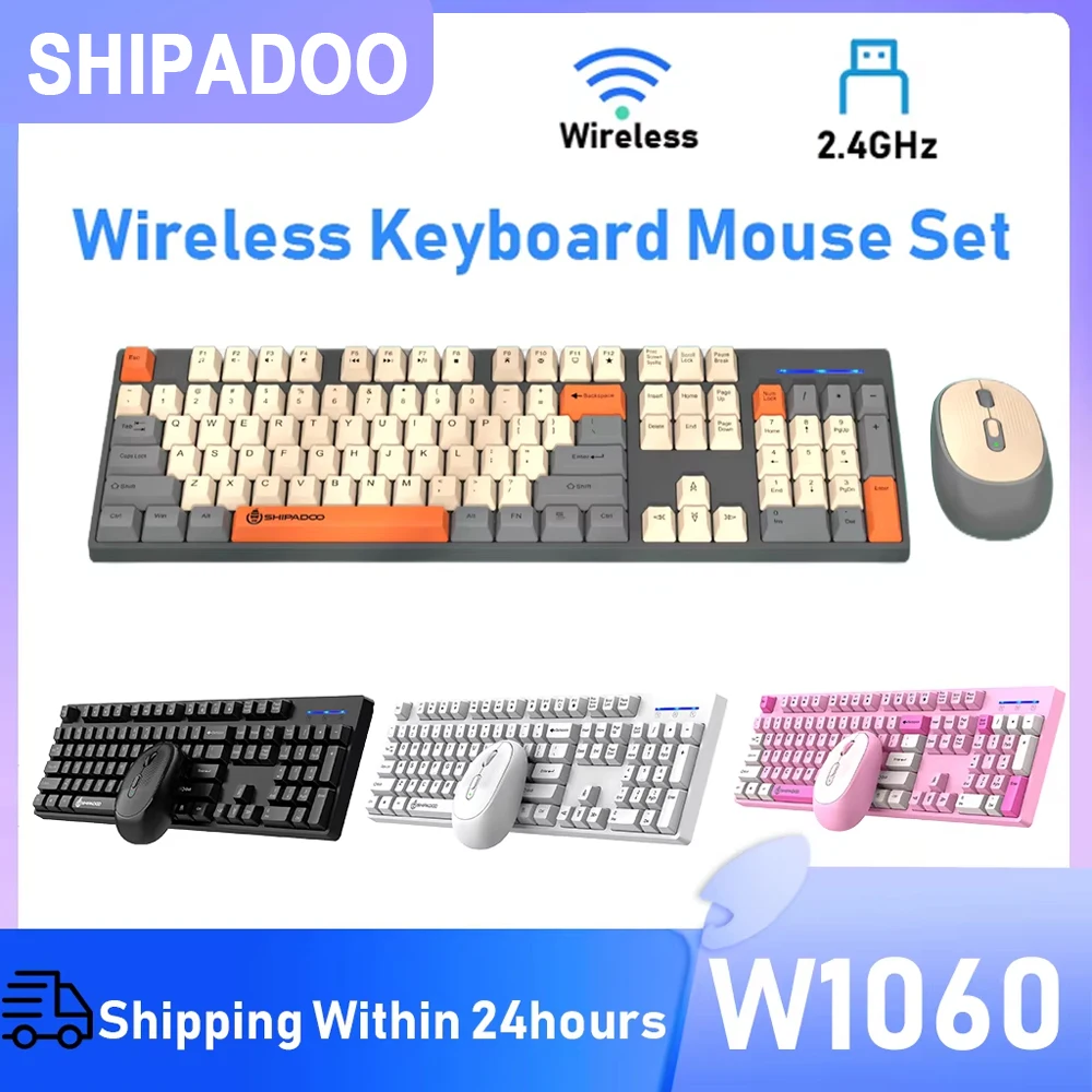 Shipadoo Wireless Mouse Keyboard Set Full Size Wireless Gaming Mouse Keyboard 2.4G USB Mouse for PC Notebook Laptop Office Home