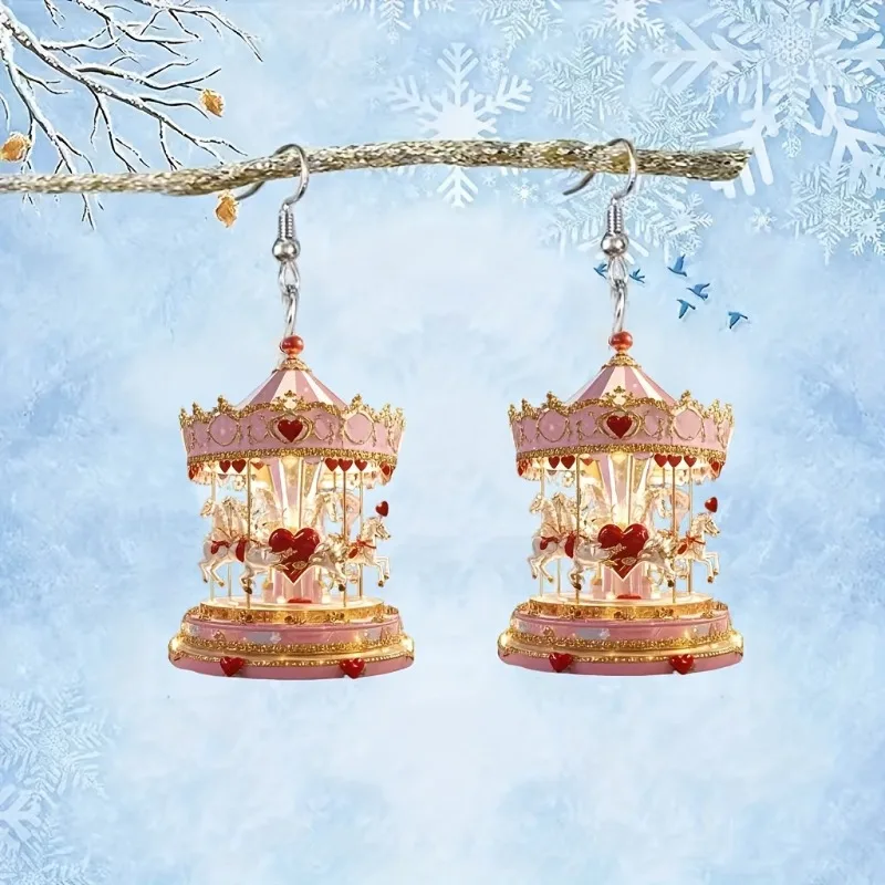 2D Flat Creative Personalized Crystal Carousel Acrylic Earrings Romantic Valentine's Day A Good Gift for Girlfriend Jewelry