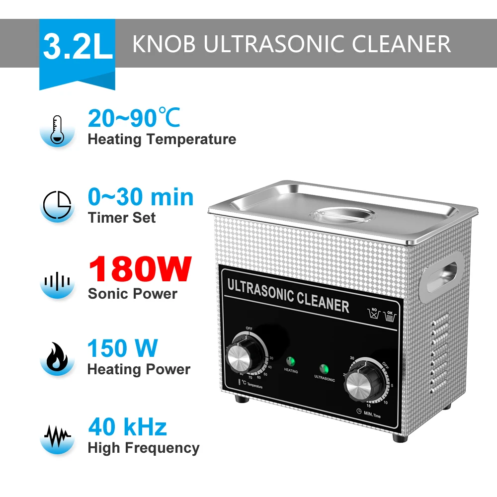 Ultrasonic Cleaner 3.2L 120W Plus 180W Power Adjustable 2~3 Transducers Ultrasounic Heating