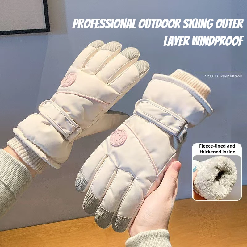 2025 New Winter Skiing Gloves Fashion Fleece Lined Thick Warm Cold Resistant Touchscreen Electric Bike Riding Gloves