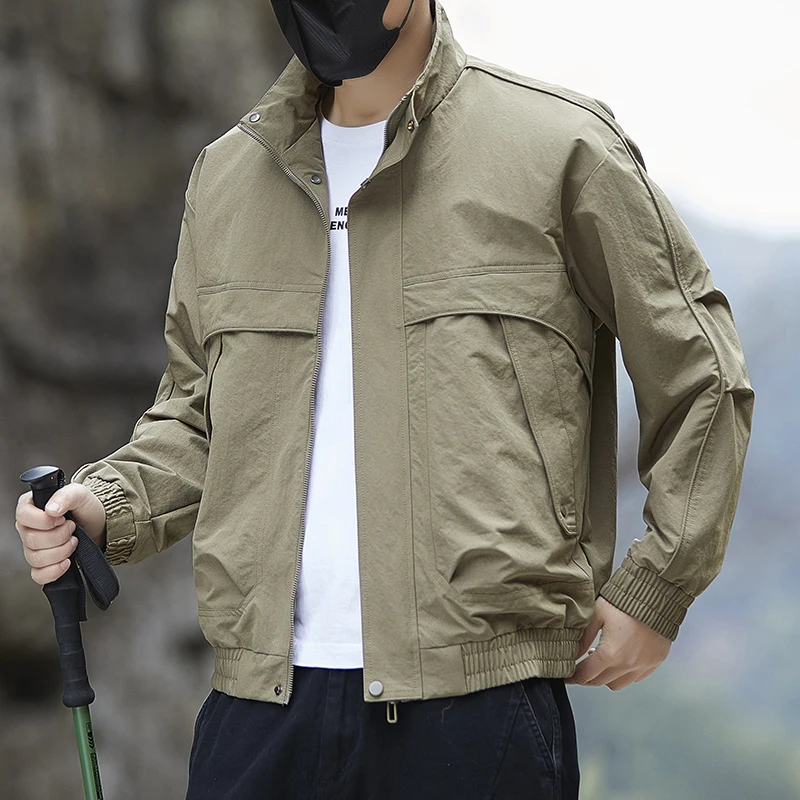 Business Casual Thin Stand Collar Jacket Men High-End Fashion Softsell Jaet Man Trendy Workwear Coat Large Size Men's Clothing