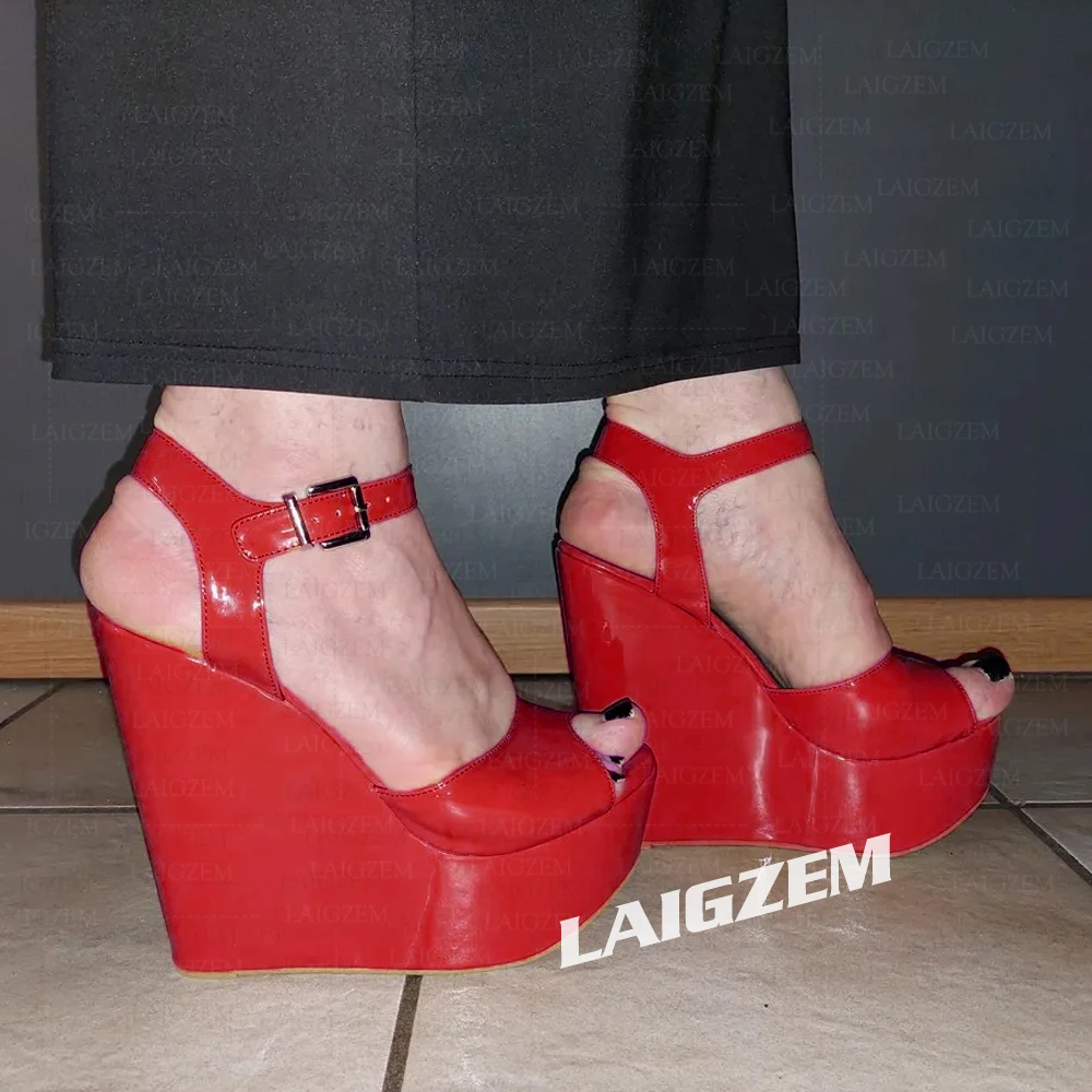 LAIGZEM Women Sandals Platform Wedges Peep Toe Pumps Height Increase Party Ladies Prom Shoes Woman Big Size 36 40 43 46 48