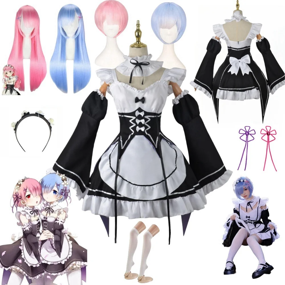 Anime Ram Rem Maid Cosplay Re Life In A Different World From Zero Costumes Women Loli Dress Halloween Party Suit
