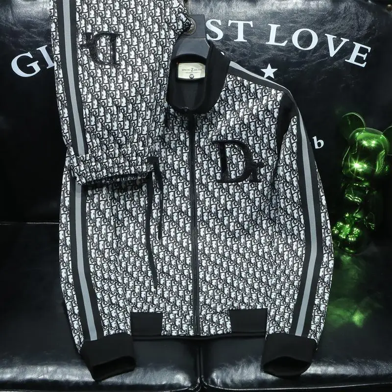 Fashion trend casual suit high-end men's long-sleeved splicing full print sports two-piece set