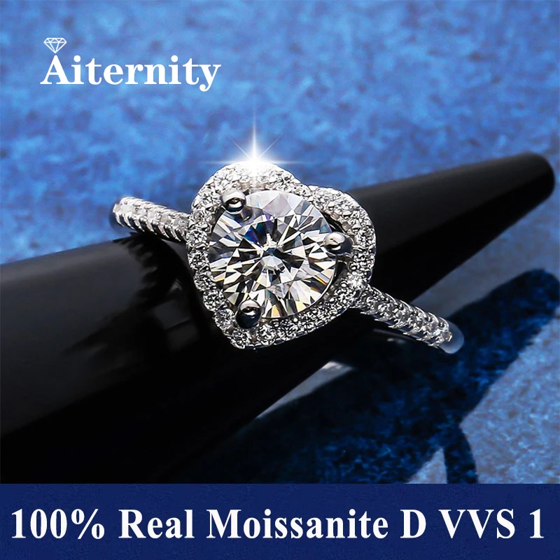 100% Real Moissanite Ring D VVS1 Pass Diamond Test Pen Adjustable Size S925 Sliver GRA Certificate Wedding Rings for Women 02