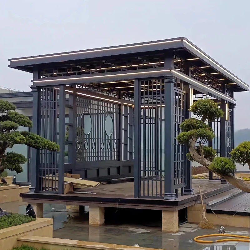 Luxury Aluminum Gazebos Chinese Style Pavilions Outdoor Waterproof Free Standing Garden Patio Pavilion