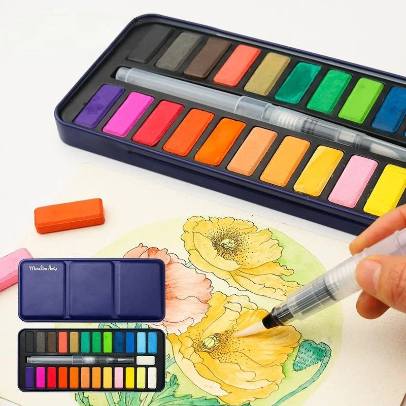 Professional Watercolors Set 18/24 Colors Pigment for Watercolor Painting With Paint Brush&Watercolor Paper Painting Sets