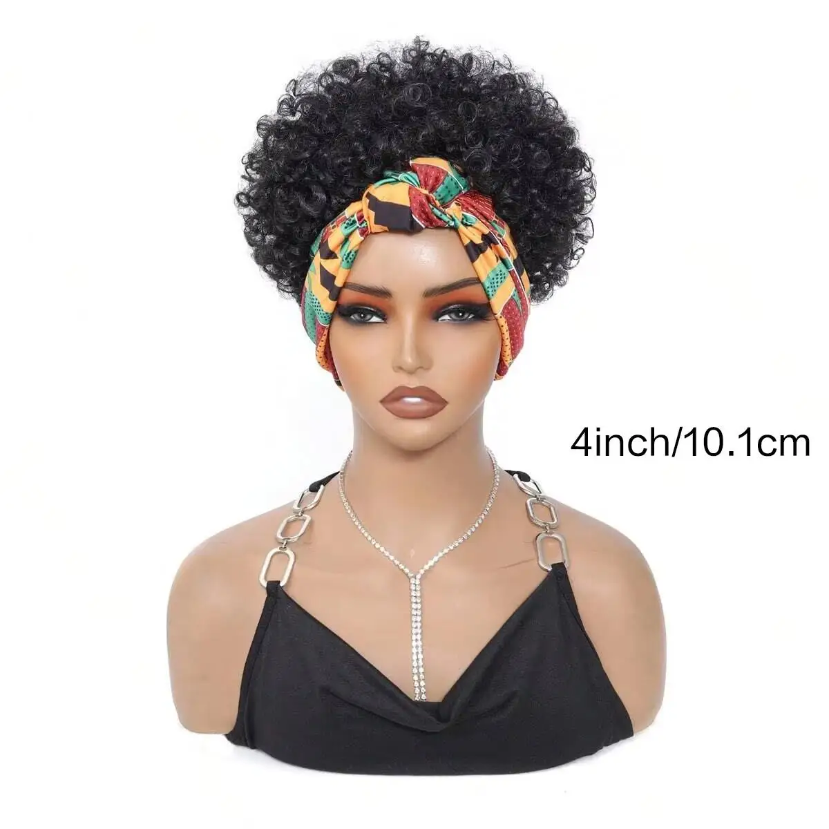 Women Afro Kinky Curly Wig With Synthetic Short Hair Wigs With Headband Attached Headwrap Wigs Kinky Curly Headband Wig