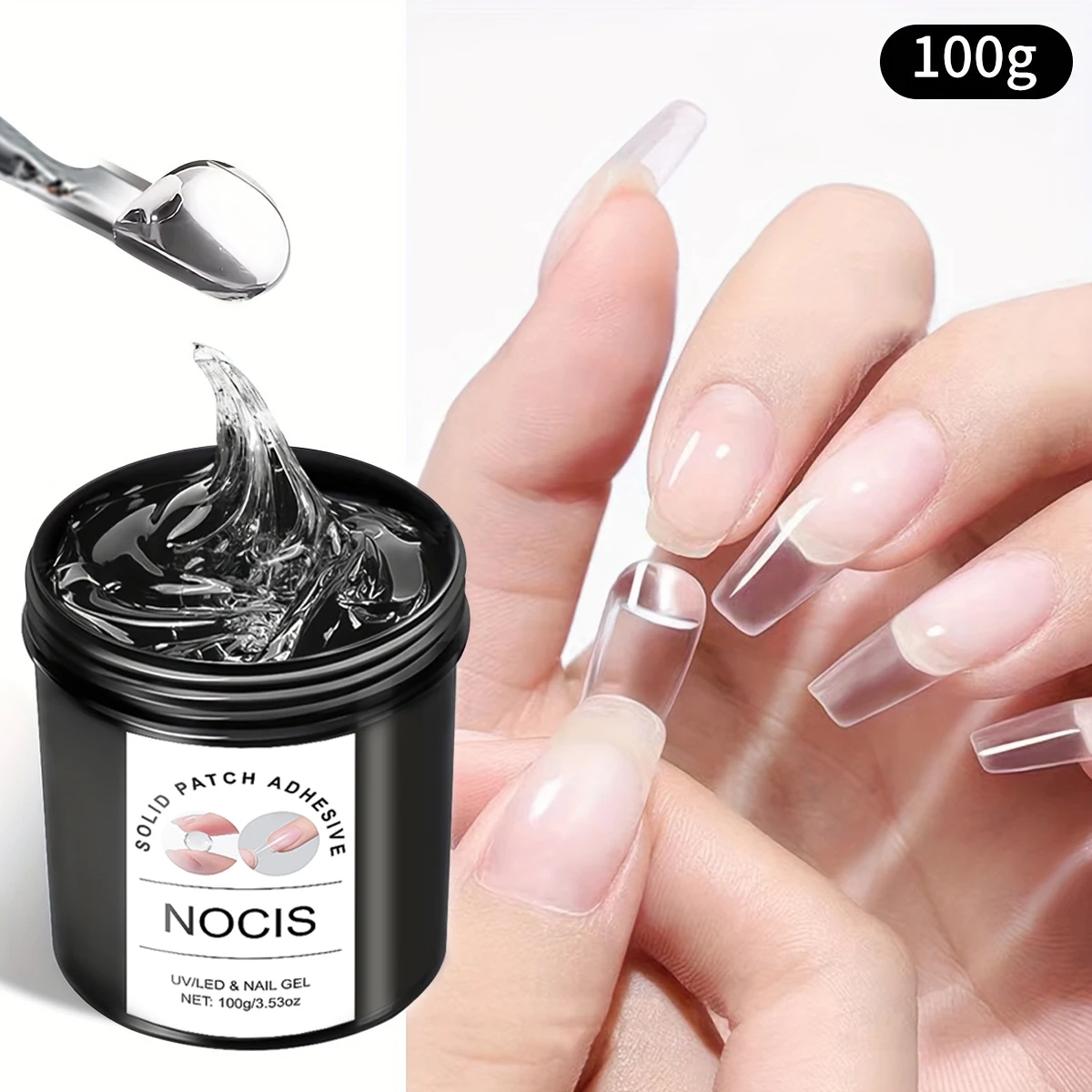 100g Solid Patch Adhesive Gel for Nails - Long-Lasting, Strengthening & Extension Nail Glue, No Damage to Nails, Glossy Finish
