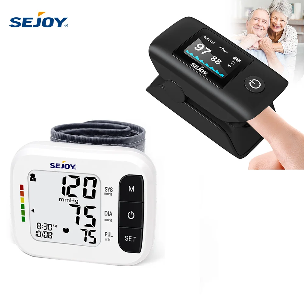 Sejoy Digital Wrist Blood Pressure Monitor,Finger Pulse Oximeter OLED Blood Oxygen Saturation,Heart Rate Meter BP Monitor