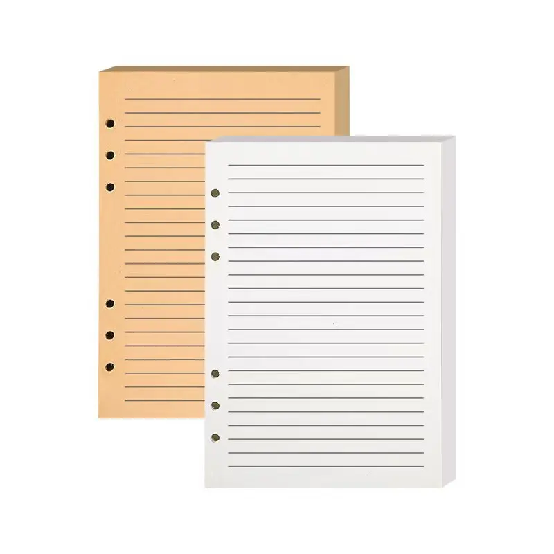 100 Sheets of A5 Six-Hole Loose-Leaf Paper, Kraft Paper Color Horizontal Lines, Notebook Loose-Leaf Book Planner, Binder Folder Replacement Core,