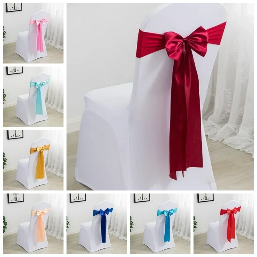 Wedding Decoration Spandex Chair sash Ready Made Bow Tie No Need To Tie BIrthday Party Hotel Holiday Festival Celebration