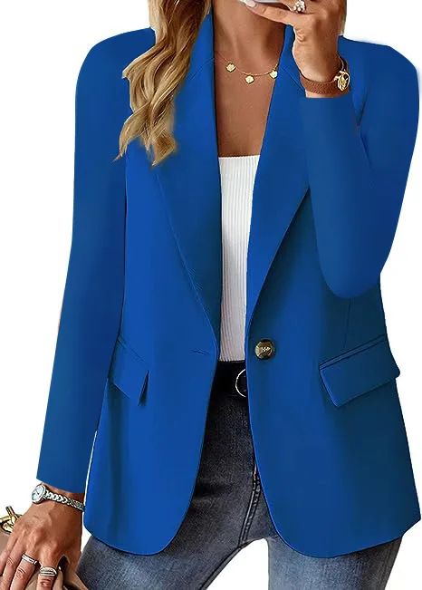 Autumn New Women's Blazers Long Sleeve Solid Color Simple Button Pocket White Office Commuter Coat for Women