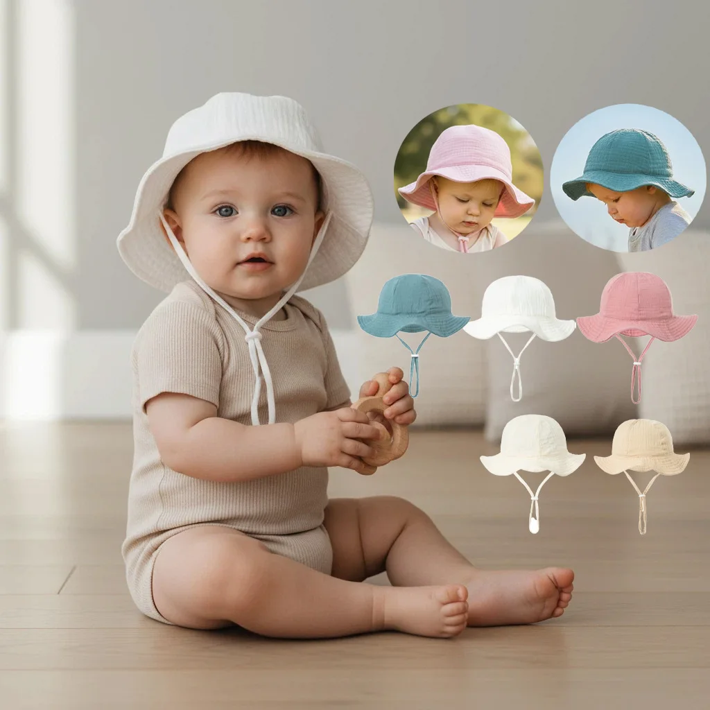 Ins children's sun protection hat made of breathable cotton yarn, suitable for boys and girls, with windproof and sun protection