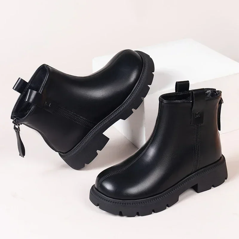2025 New Girls Short Boots Simple Non-slip Kids Fashion Casual Versatile Round-toe Princess Ankle Boots Child Shoe