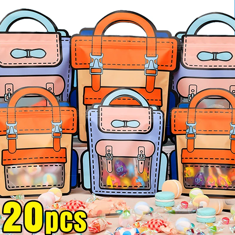 20/1PCS New Creative Gifts Bags Cartoon School Bag Shape Snack Self-lock Packaging Bag Birthday Party Favor Kids Gifts Decors
