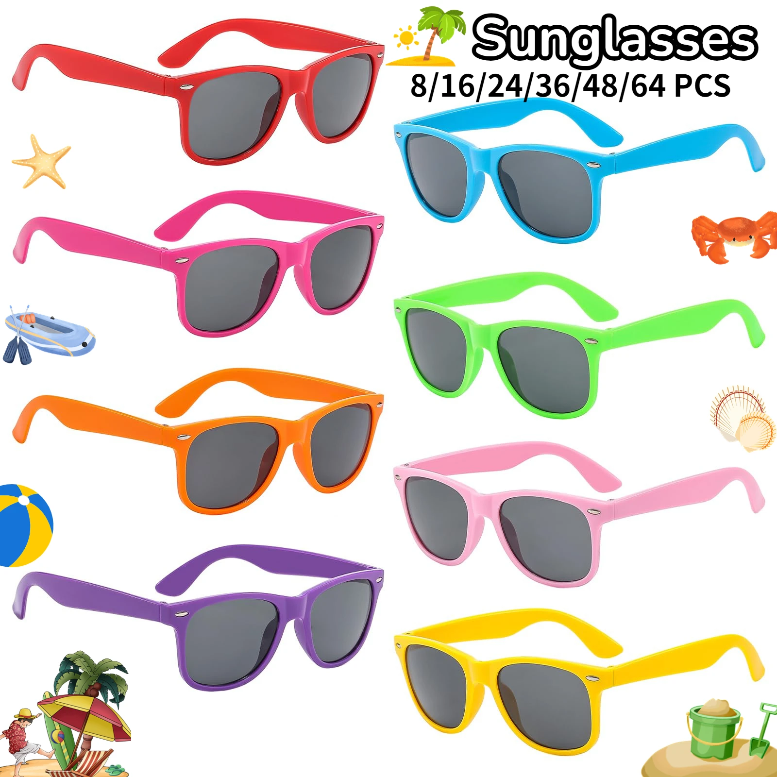 8-64Pcs Colorful Party Glasses Wedding Sunglass Bulk for Guests Bachelorette Party Beach Pool UV400 Eyewear Birthday Favors