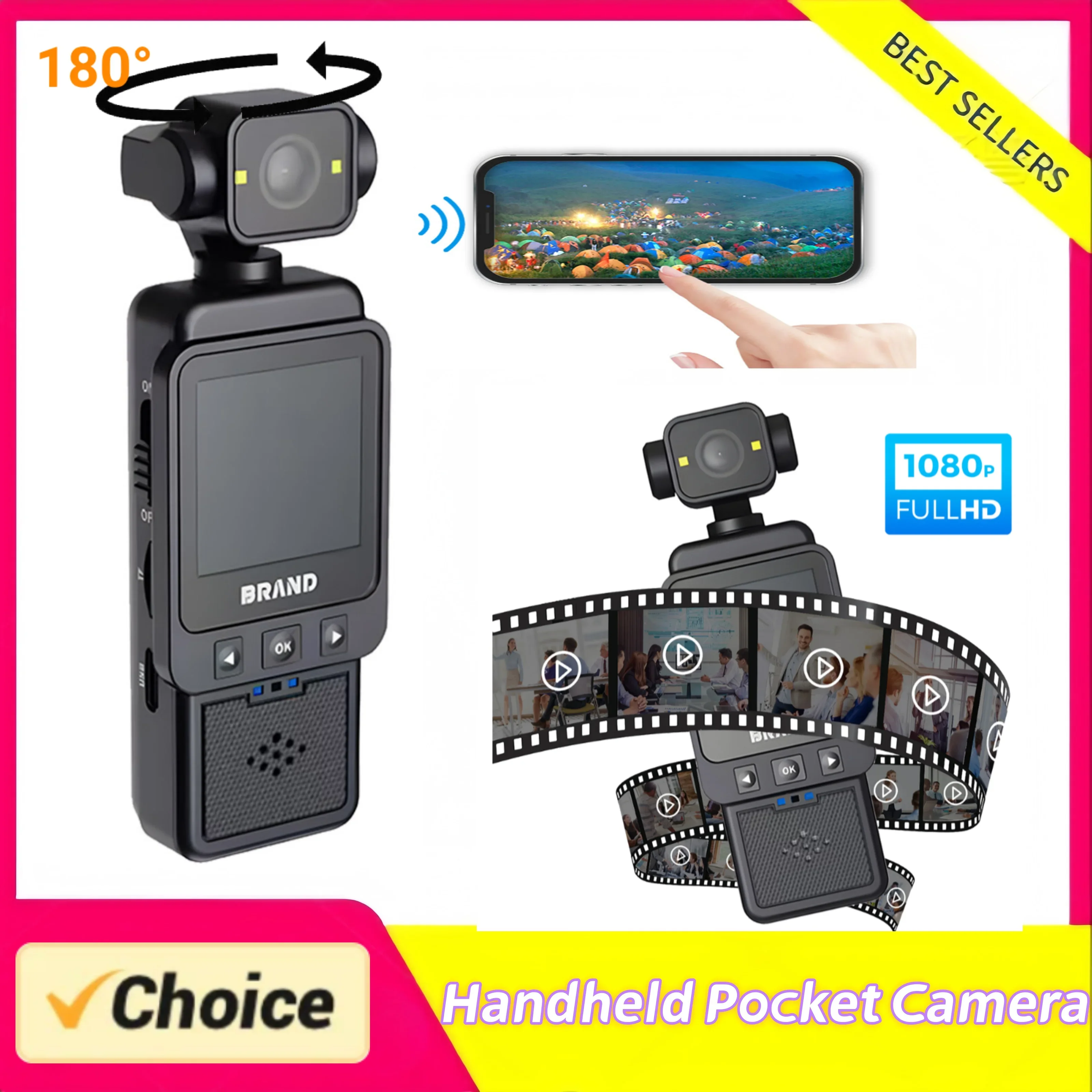 1080P HD Handheld Pocket Camera 360° Rotating WiFi Sports Wearable Camera Travel Bicycle Night Vision Driver Recorder for Motor