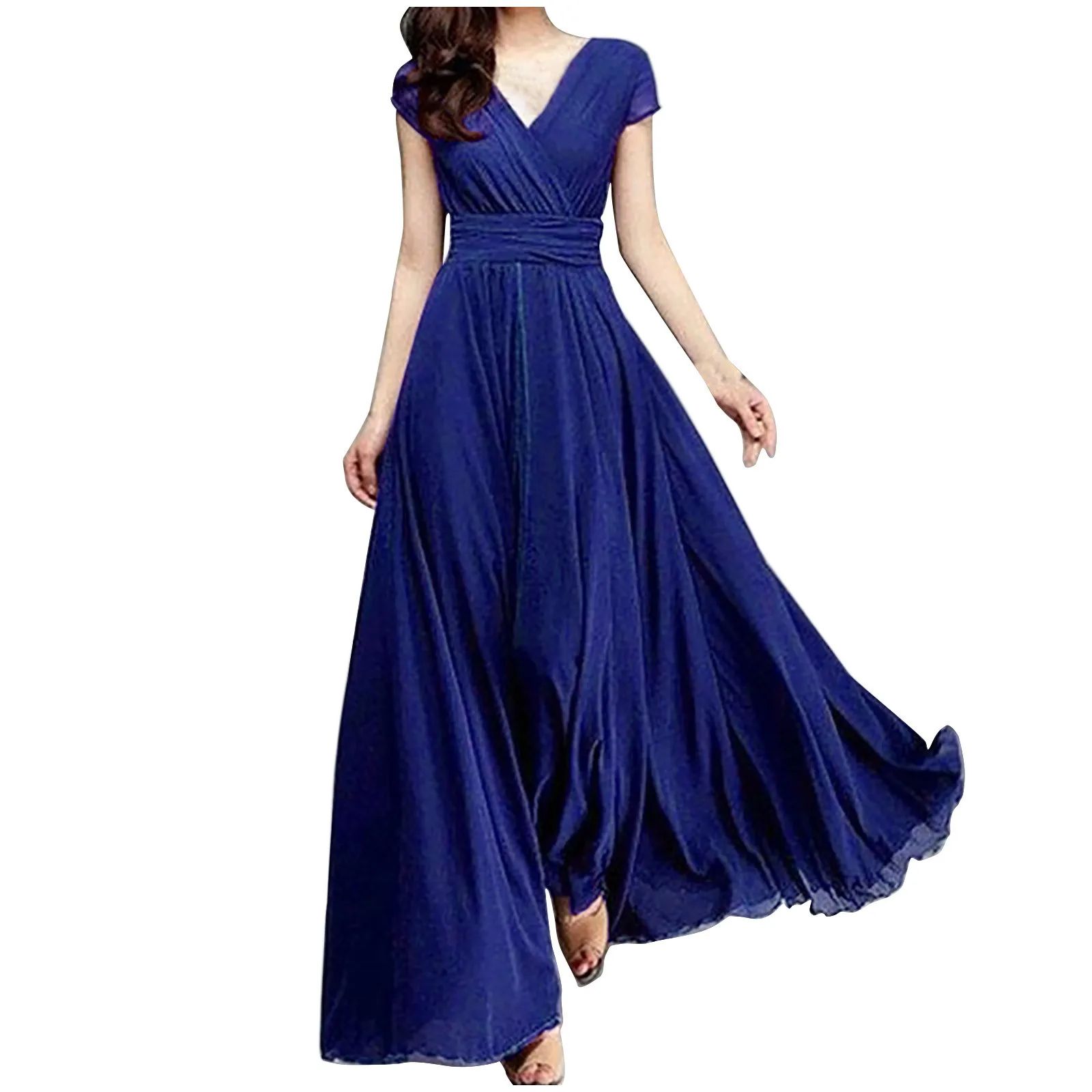 Elegant Chiffon Long Dresses Women's V Neck High Waist Prom Dresses Sexy Ruffles Formal Dress A Line Party Dresses Robe Femme