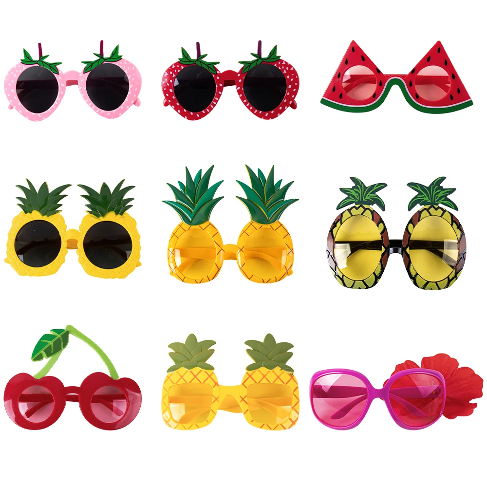 Summer Party Glasses Pineapple Strawberry Hibiscus Flower Sunglasses Photo Props Hawaiian Luau Beach Pool Birthday Party Decor