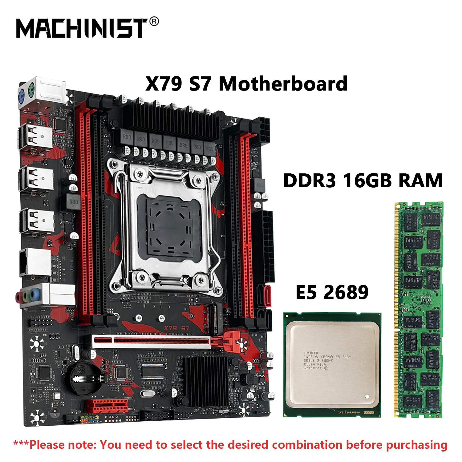 MACHINIST X79 S7 Motherboard combo LGA 2011 Intel Xeon E5 2689 CPU DDR3 1*16GB RAM Support M.2 NVME Slot Optional Kit set