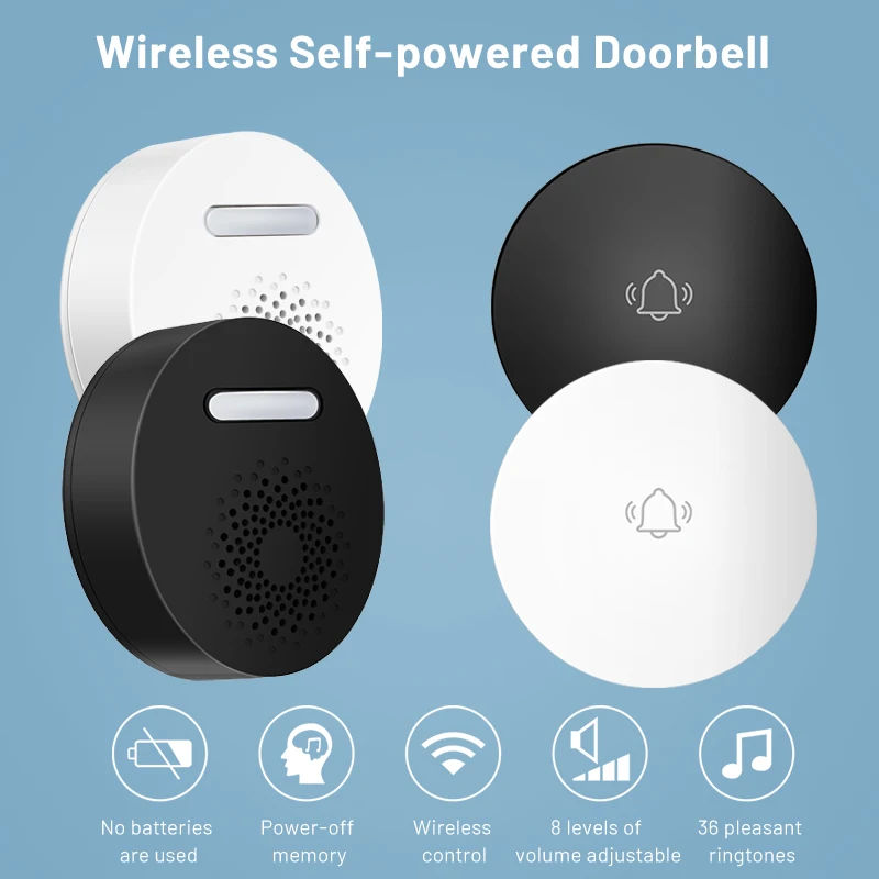 Wireless Doorbell No Battery required EU/US Plug Wireless Self-Powered Door bell Sets Home Outdoor Kinetic Ring Chime