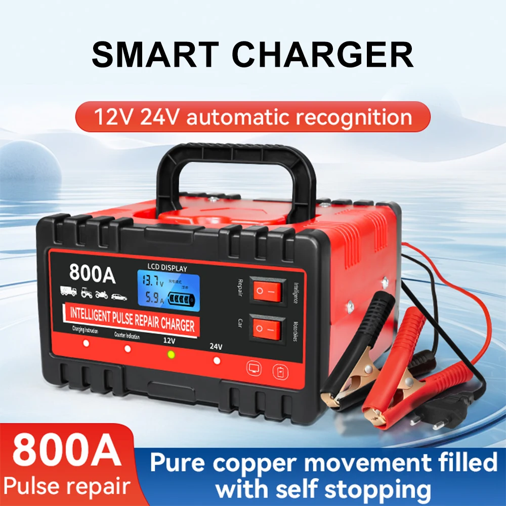 220W Car Battery Chargers 12V 24V Truck Charger Lead Acid Batteries Storage Cell Charging Device Smart Pulse Repair With Switch