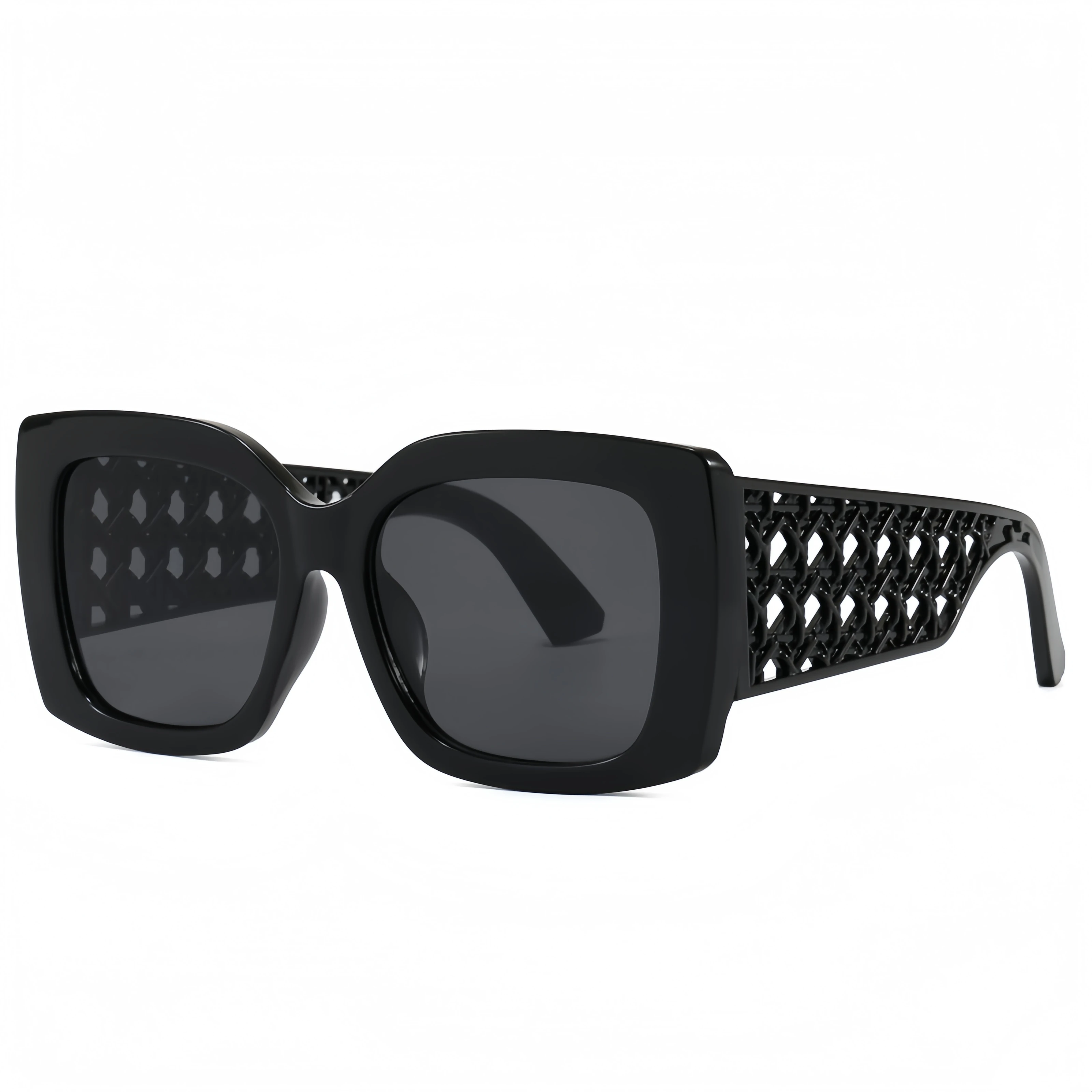Personalized Large Square Sunglasses with Hollowed-Out Wide Temples for Women, Suitable for Street Photography and Fashion Shows
