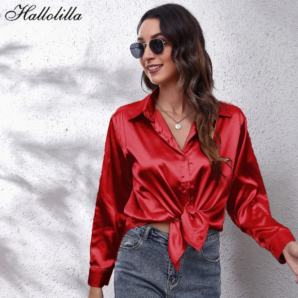 Satin Blouse Women Shirts for Women Clothing Tops Elegant Long Sleeve Spring Autumn Streetwear Fashion Clothes Camisas Casual