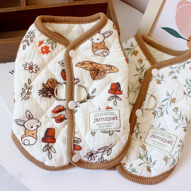 Cute Winter Warm Rabbit Pet Dog Clothes Vest Cute Rabbit Printed Coat Clothes Teddy Bear Clothing Dog Clothes with Velvet Jacket