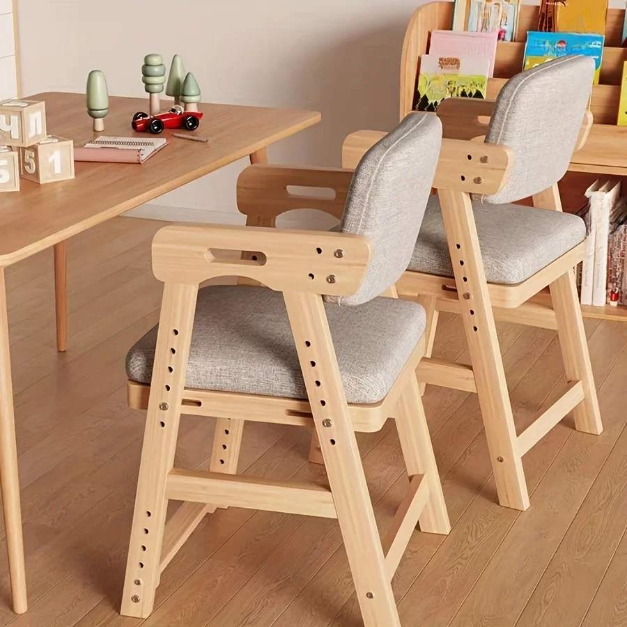 Solid Wood High Chair for Toddlers to Teens Adjustable Height Toddler Dining Study Chair Easy to Clean Highchair with Cushion