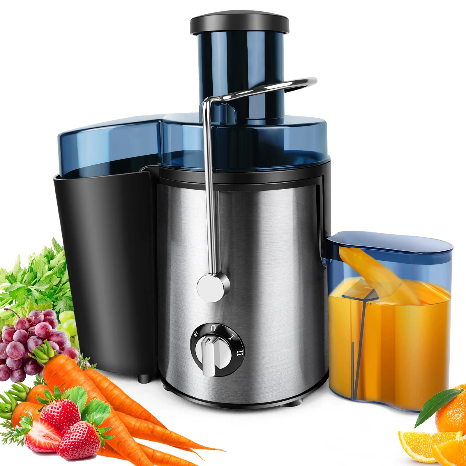 Juicer Machine, Feed Chute for Fruits, Vegetables & Citrus, 2-Speed Centrifugal Juice Extractor, 500ML Capacity