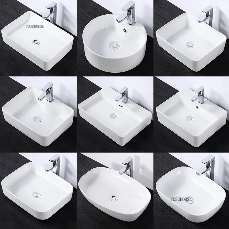 Nordic White Bathroom Sinks Balcony Countertop Sink Ceramic Wash Basin Bathroom Fixture Minimalist Home Art Washbasin