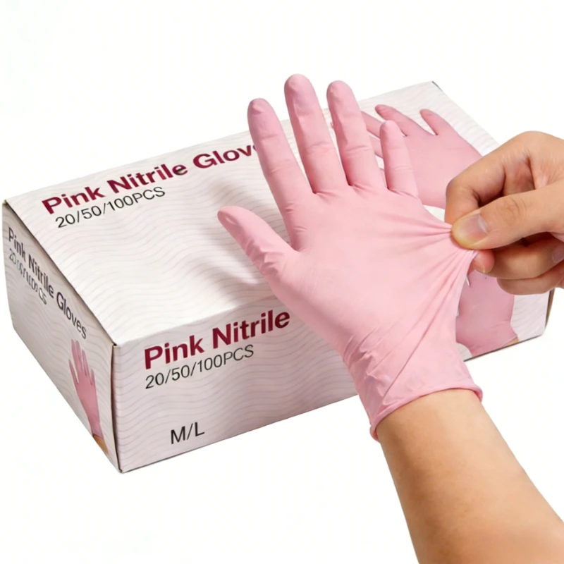 20/50/100PCS Pink Nitrile Gloves Disposable Nitrile Gloves Suitable Cleaning Beauty Kitchen Bathrooms Hairdressing Nail Tools