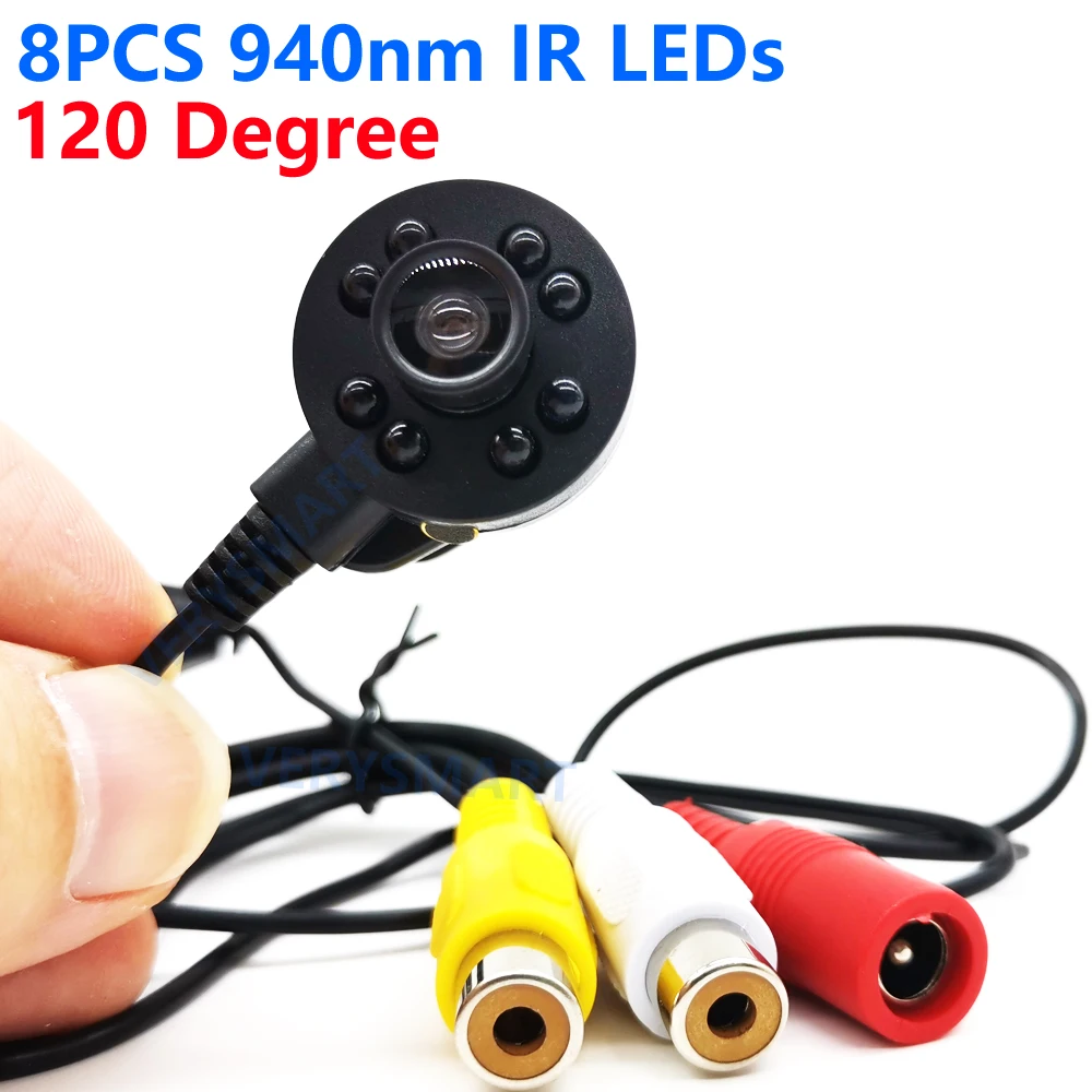 Micro Mini Analog Camera with 8PCS 940nm IR LEDs 120 Degree Wide Angle Lens Night Vision indoor CCTV Video Audio Camera