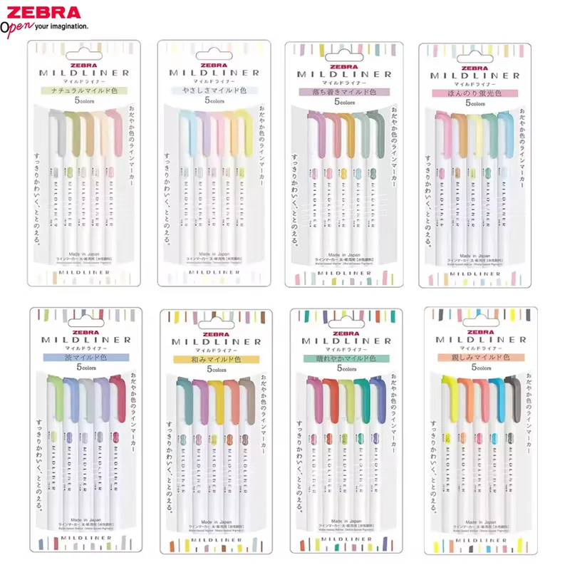 New Zebra Mildliner Highlighter Pastel Full Set 5 Colors Set Marker Pen Double Ended Art Stationery Supply for Drawing Painting