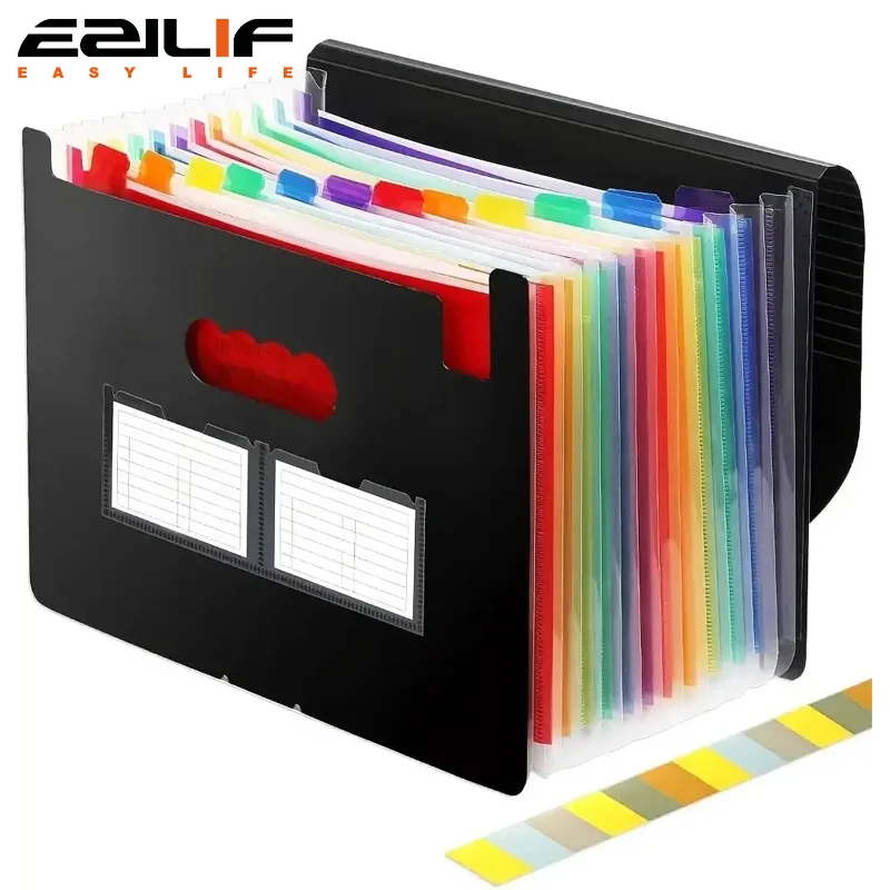 Expanding File Folder 12 Pockets A4 Size Filing Folder Organizer Large Capacity Portable Accordian File Box for Classroom Office